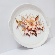 Çay Tepsi 32X34X3 cm Yuvarlak Plastik Çay Tepsisi Sunum Tepsi
