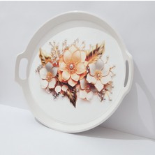 Çay Tepsi 32X34X3 cm Yuvarlak Plastik Çay Tepsisi Sunum Tepsi