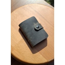 Erkek Kartlık Hakiki Deri 10 - 20 Şeffaf Bölmeli Mini Kartlık Kartvizitlik 9.5 x 7.5 cm Gri