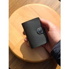 Erkek Kartlık Hakiki Deri 10 - 20 Şeffaf Bölmeli Mini Kartlık Kartvizitlik 9.5 x 7.5 cm Siyah