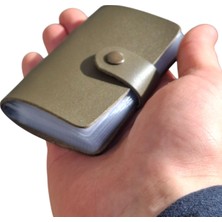 Erkek Kartlık Hakiki Deri 10 - 20 Şeffaf Bölmeli Mini Kartlık Kartvizitlik 9.5 x 7.5 cm Yeşil