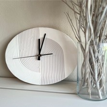 El Yapımı Rölyef Doku Tasarımlı Beyaz Masa ve Duvar Saati, 30 ve 50 cm Çap