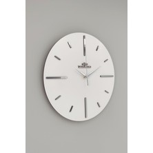 Şık Aynalı Duvar Saati, Beyaz-Gümüş, Sessiz Mekanizma, 37X37CM