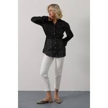 Adatakbutiq Belden Bağlamalı Uzun Kol Gömlek - Siyah