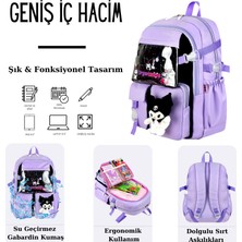 Kuromi Kawaii Kore Tarzı Aksesuarlı Çok Bölmeli Çocuk Okul Çantası