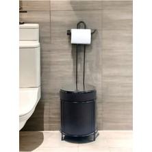 Metal Çöp Kovalı Banyo Wc Kağıtlık - Tuvalet Kağıtlığı Siyah