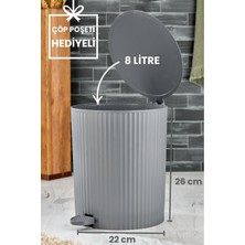 Este - Yuvarlak Pedallı Çöp Kovası - Çizgili Kapaklı - Banyo Mutfak