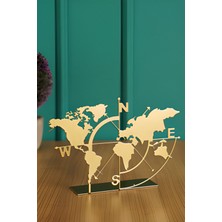 Siyah Metal Dünya Haritası Masa Üstü Biblo, Şık ve Modern Dekorasyon Parçası