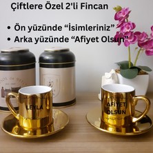 Çiftlere Özel Afiyet Olsun Temalı Isimlerinizin Bulunduğu 2'li Türk Kahvesi Fincanlar