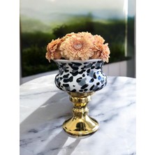 Gri Leopar ve Gold Detaylı Ayaklı Dekoratif Saksı