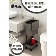 Teknotrust Origa Tekerlekli Raflı Çöp Kovası 15 Lt Gri Plastik Malzeme ile Modern Tasarım
