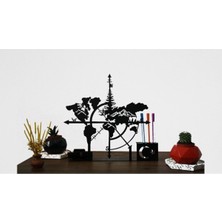 Şık Siyah Metal Dünya Haritası Biblo ve Kalemlik Seti