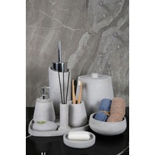 11 Parça Mermer Desenli Beton Banyo Seti Katı Sıvı Sabunluk Diş Fırçalık Çöp Kovası Tütsülük Tepsi