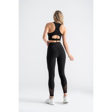Kadın Sporcu Büstiyer Siyah Renk Destekli Push-Up Askılı Slim Fit Crop