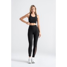 Kadın Sporcu Büstiyer Siyah Renk Destekli Push-Up Askılı Slim Fit Crop