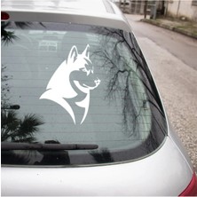 Sibirya Kurdu Araç Araba Duvar Sticker 25CM Beyaz