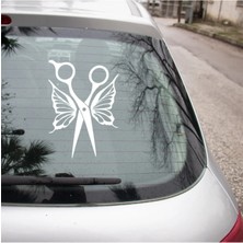 Berber Berberler Için Makas ve Kelebek Etiket Sticker Yapıştırma 25CM Beyaz