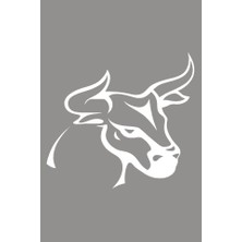 Boynuzlu Boğa Öküz Araba Duvar Sticker Beyaz Renk