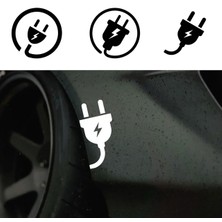 Elektrikli Araba Tampon Fiş Priz Logosu Sticker Etiket Beyaz 14 cm