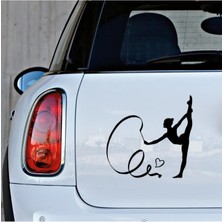 Kalp ve Dans Eden Balet Sticker Yapıştırma Siyah Renk 18CM