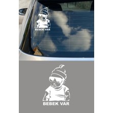 Arka Cam Beyaz Renk Arabada Bebek Var Oto Sticker Etiket 20 cm