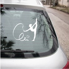 Kalp ve Dans Eden Balet Sticker Yapıştırma Beyaz Renk 18CM