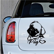 Eğik Duran Pug Köpek Oto Araba Etiket Sticker Yapıştırma 20CM Siyah Renk