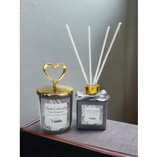 Vanilya Kokulu Gri Bardak Mum ve Çubuklu Oda Kokusu Seti, 100 ml