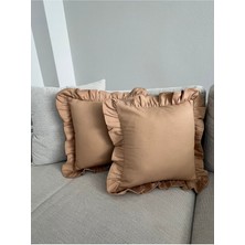 Keten Fırfırlı Cappuccino Kırlent Kılıfı 40X40 Cm, Şık ve Rahat Dekorasyon Parçası