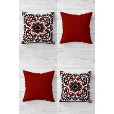 Fuşya Etnik Desenli Gizli Fermuarlı Kırlent Kılıfı Takım (4 Adet)