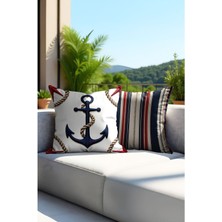 Lacivert Dijital Baskılı Deniz Desenli Çift Taraflı Kırlent Kılıfı, Gizli Fermuarlı, 2'li Set