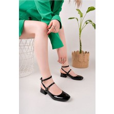 Bordo Rugan Kadın Kare Küt Burunlu Topuklu Ayakkabı