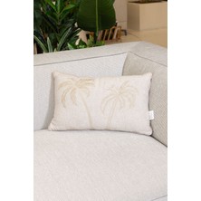 Bej Palmiye Detaylı Dekoratif Boncuk Elyaf Iç Dolgulu Kırlent 30X50