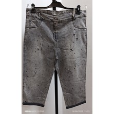 Büyük Beden Full Likralı Yüksek Belli Kar Yıkama Taşlı Yazlık Denim Kumaş Kapri