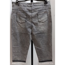 Büyük Beden Full Likralı Yüksek Belli Kar Yıkama Taşlı Yazlık Denim Kumaş Kapri