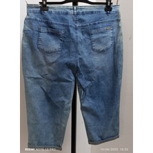 Büyük Beden Full Likralı Yüksek Belli Kar Yıkama Taşlanmış Yazlık Denim Kumaş Kapri
