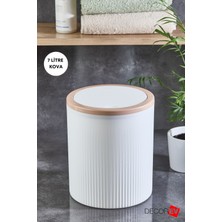 Şık Ahşap Desenli Banyo ve Mutfak Çöp Kutusu, Beyaz Renk
