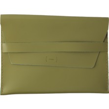 Icase Marka Macbook Air-Pro M1-M2-M3-M4  Hakiki Deri Kılıf Açık Asker Yeşili