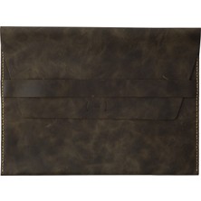 Icase Marka Macbook Air M1-M2-M3-M4  Hakiki Deri Kılıf Yeşil Taba