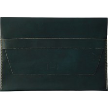Icase Marka Macbook Air M1-M2-M3-M4  Hakiki Deri Kılıf Asker Yeşili Sert