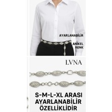 Kadın Antik Nikel Kaplama Oval Parçalı Ayarlanabilir Bel Zinciri, Bel Kolyesi