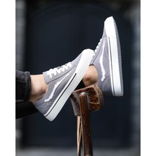 Grey Weng 0075 Keten Kauçuk Taban Erkek Sneaker Gri