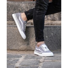 Grey Weng 0075 Keten Kauçuk Taban Erkek Sneaker Gri