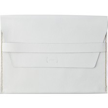 Icase Marka Macbook Air M1-M2-M3-M4  Hakiki Deri Kılıf Beyaz Damarlı