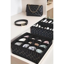 Elegance Siyah Çekmece Düzemleyici Premium Organizer 12 Gözlü Dolap Düzenleyici 31X25X12