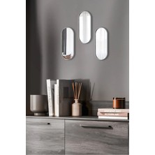 3'lü Oval Ayna Duvar Aksesuarı, Beyaz-Gümüş, 12X30 Cm, Şık ve Kullanışlı Tasarım