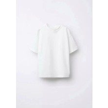 Beyaz  Oversıze T-Shirt Kız Erkek Çocuk Unısex Yarım Kollu  % 100 Pamuk T-Shirt 3- 14 yaş