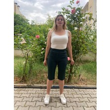 Büyük Beden Toparlayıcı Full Likralı Lastik Belli Bermuda Pamuklu Keten Kapri