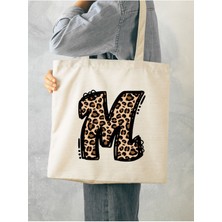 Leopar M Harfi Desenli, Y2 Pinterest Retro Bez Çanta Tote Bag, Hediye Çanta