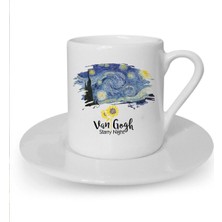 Van Gogh Yıldızlı Gece Baskılı Beyaz Türk Kahvesi Fincanı